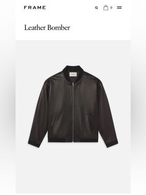 Frame Denim Black Leather Bomber Jacket with Ribbed Trim Large Brand New.